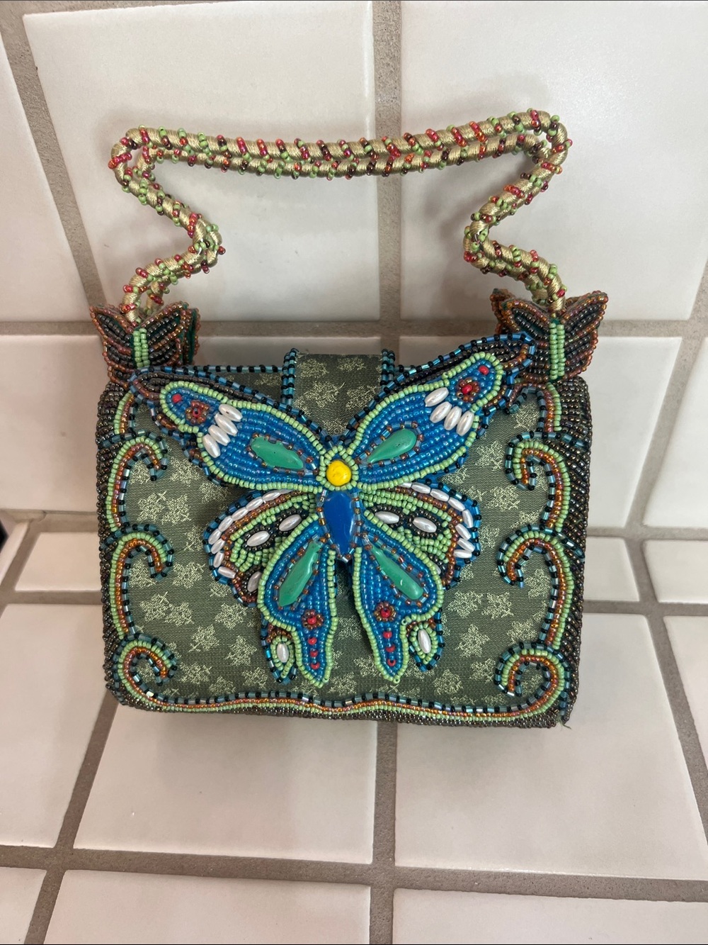 Source Unknown Beaded Butterfly Mini Bag - Green & Blue